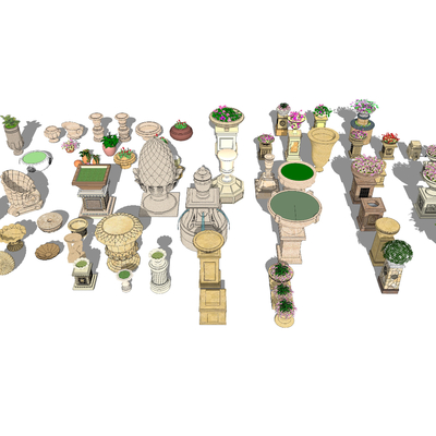  欧式花坛花池su模型 