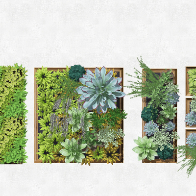  现代绿植背景墙su模型 