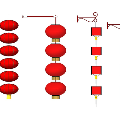  现代红灯笼su模型 