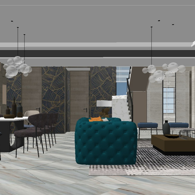  现代复式客餐厅su模型 