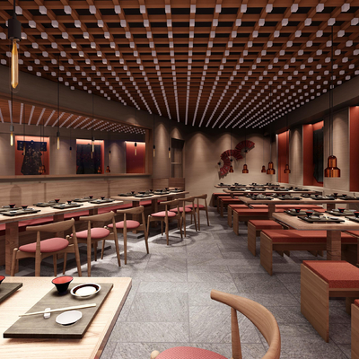  日式餐厅su模型 