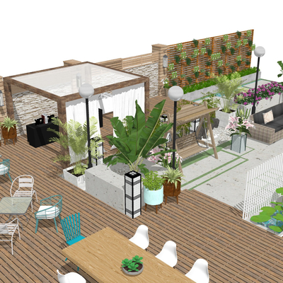  现代庭院景观屋顶花园私家花园su模型 