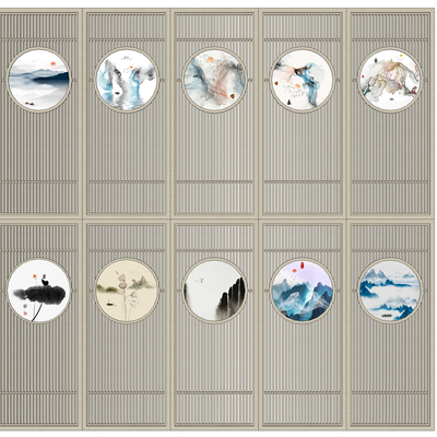 新中式禅意实木屏风隔断su模型