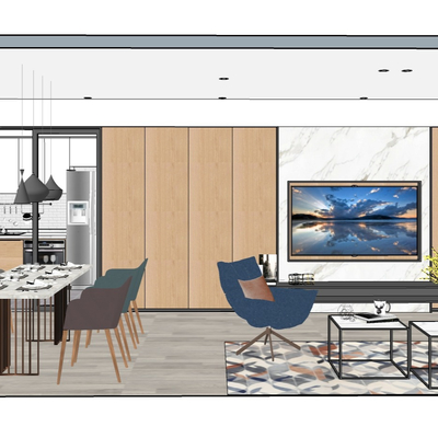  现代公寓客餐厅su模型 