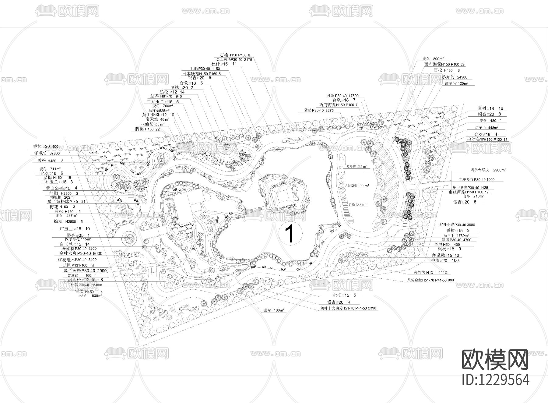 上海松江某公园规划种植设计图下载