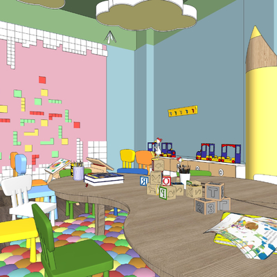 现代幼儿园教室活动室su模型