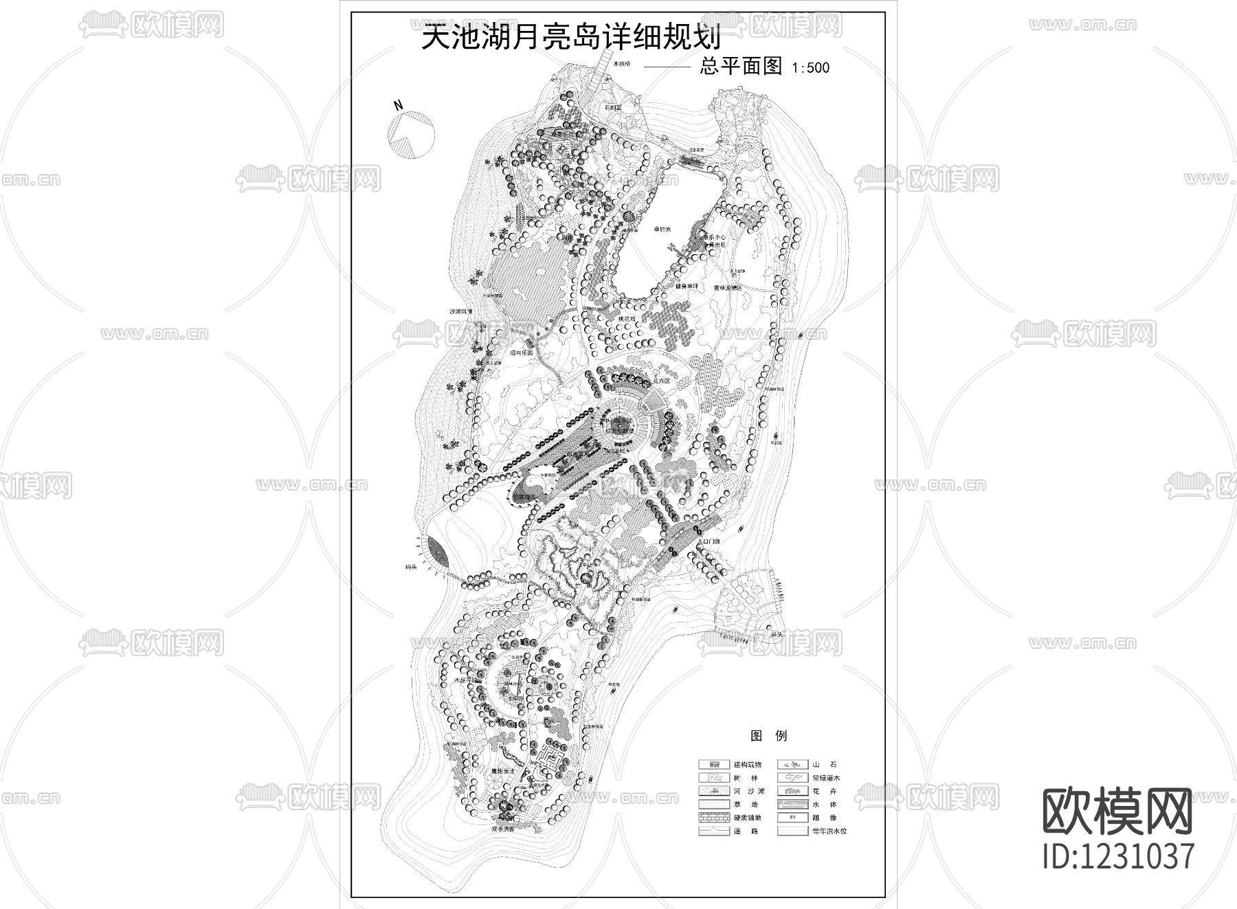 天池湖月亮岛公园总平面下载