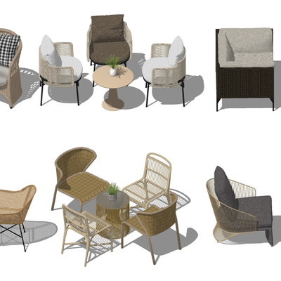  现代户外休闲藤椅su模型 