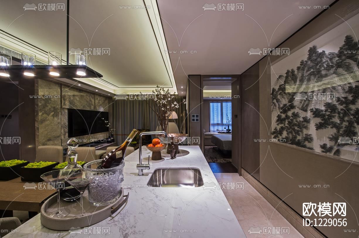 上海海珀黄浦61户型中式样板间施工图下载（渲染图2）