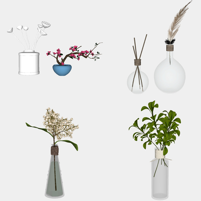  现代绿植花钵花架花瓶su模型 