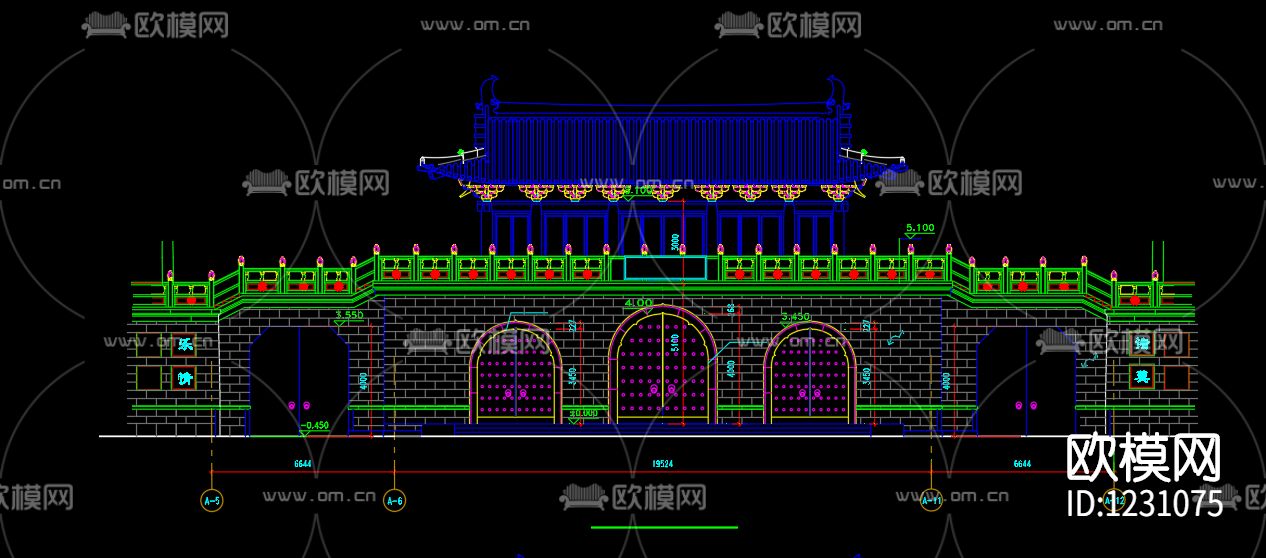 仿古山门建筑全套施工图下载（渲染图2）