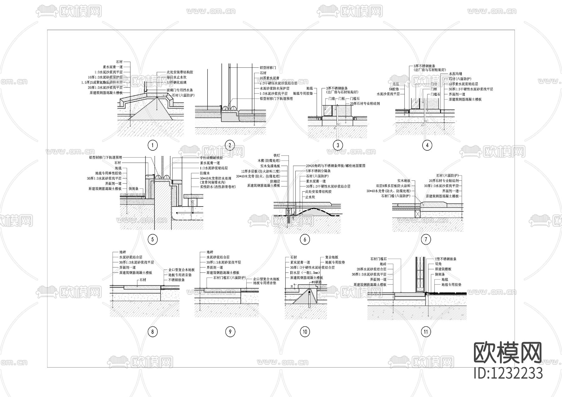 室内门槛石剖面节点大样图下载