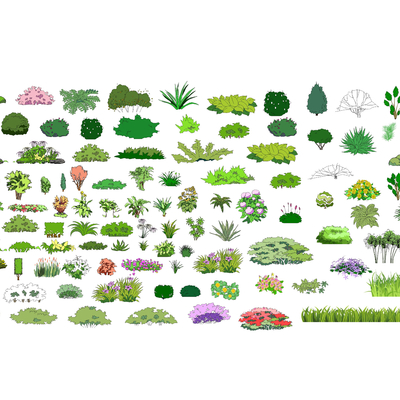  现代2d花草植物灌木su模型 