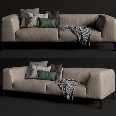 现代皮革双人沙发su模型