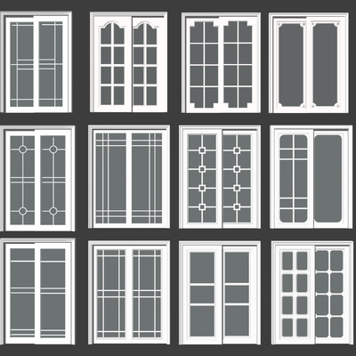 现代铝合金推拉门su模型