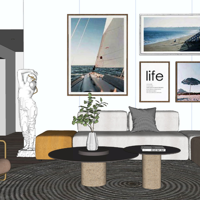 现代布艺转角沙发组合su模型