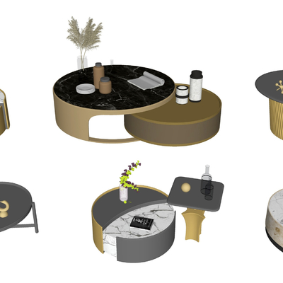 现代圆形大理石茶几su模型