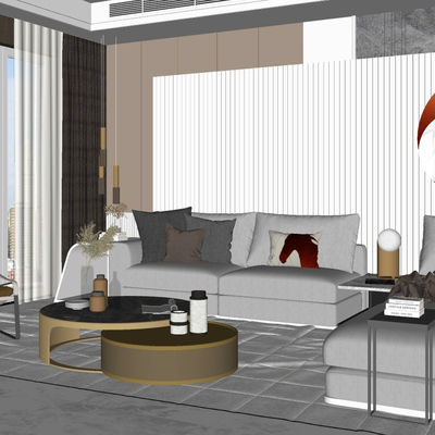 现代轻奢布艺沙发组合su模型