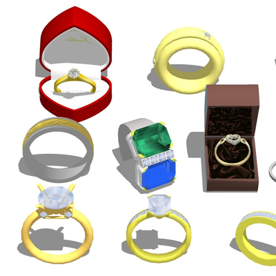  现代金银首饰钻石戒指su模型 