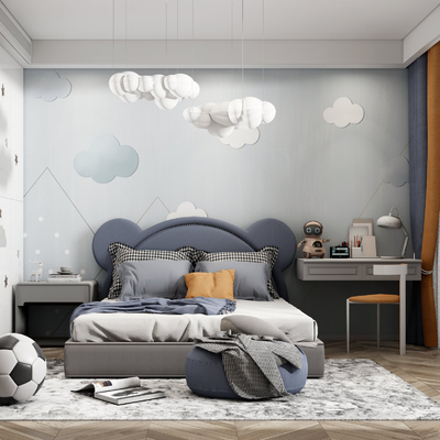  现代儿童房男孩房su模型 