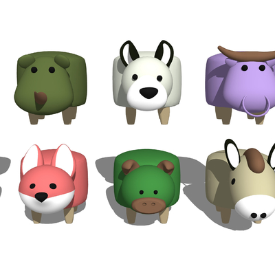  现代儿童动物矮凳su模型 