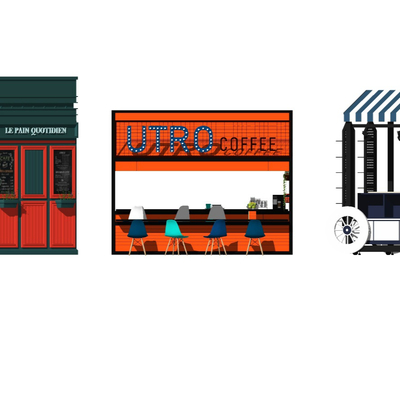  现代快餐车移动摊位su模型 