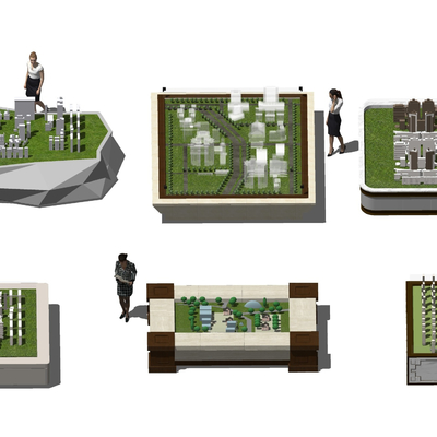  现代售楼处沙盘展柜组合su模型 