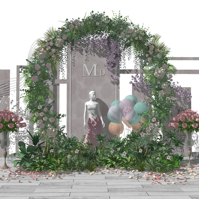  现代婚庆婚礼花环su模型 