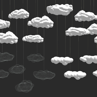 现代铁网云朵棉花装饰吊灯su模型 