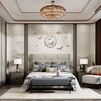 新中式卧室su模型