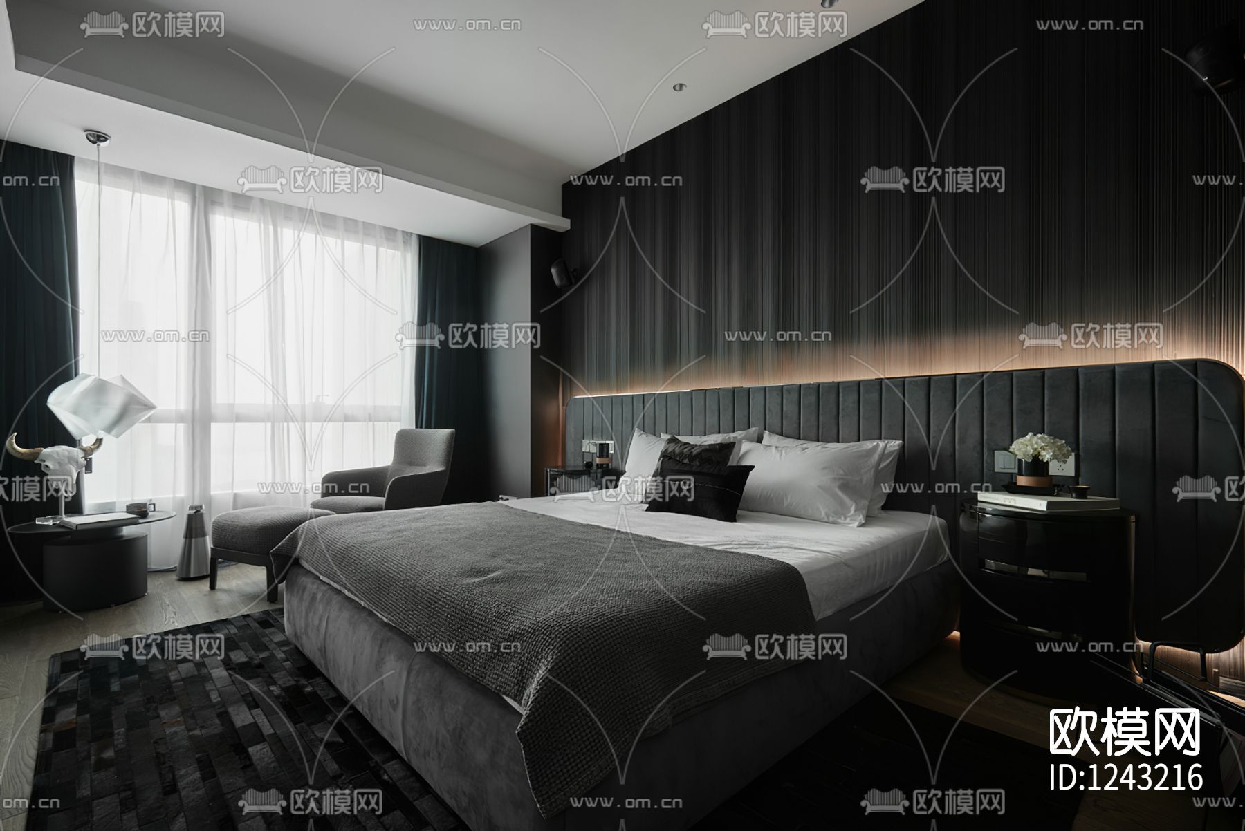 力设计现代样板房220m²CAD施工图+临摹3D模型下载（渲染图5）