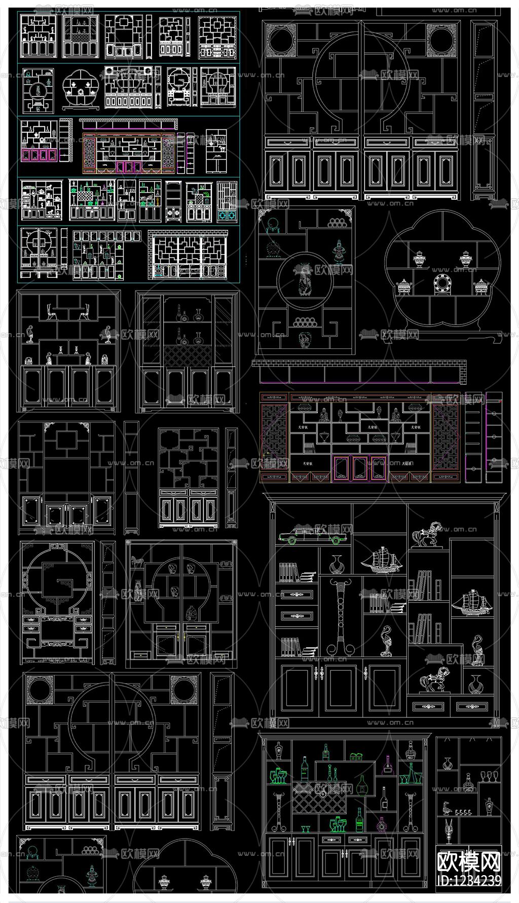 中式博古架酒柜CAD图库下载（渲染图2）