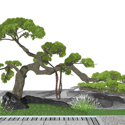  新中式罗汉松su模型 