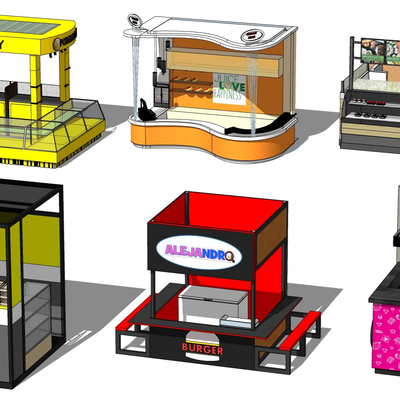  现代快餐售卖摊位档口su模型 