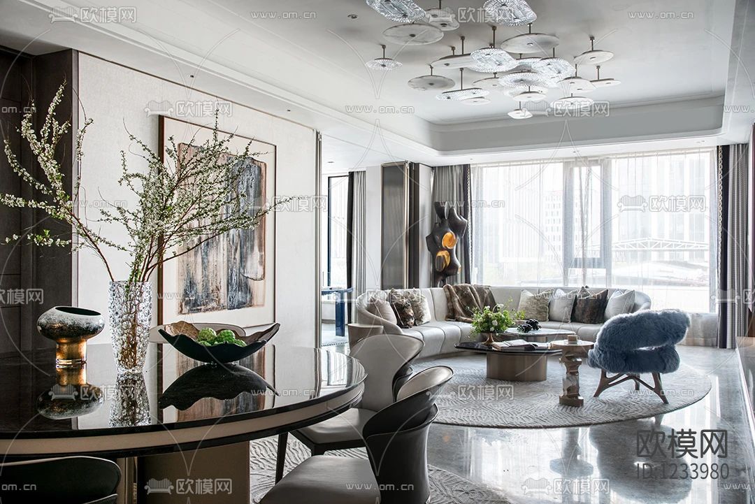 上海海珀外滩283m²大平层样板间效果图CAD施工图下载（渲染图3）