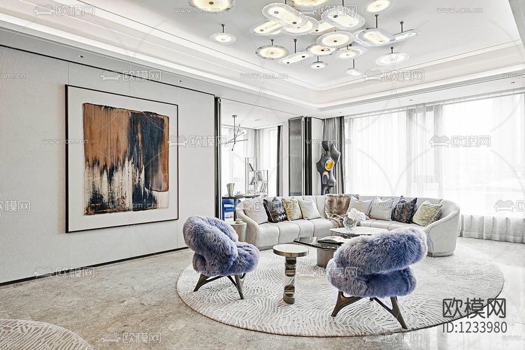 上海海珀外滩283m²大平层样板间效果图CAD施工图下载（渲染图1）