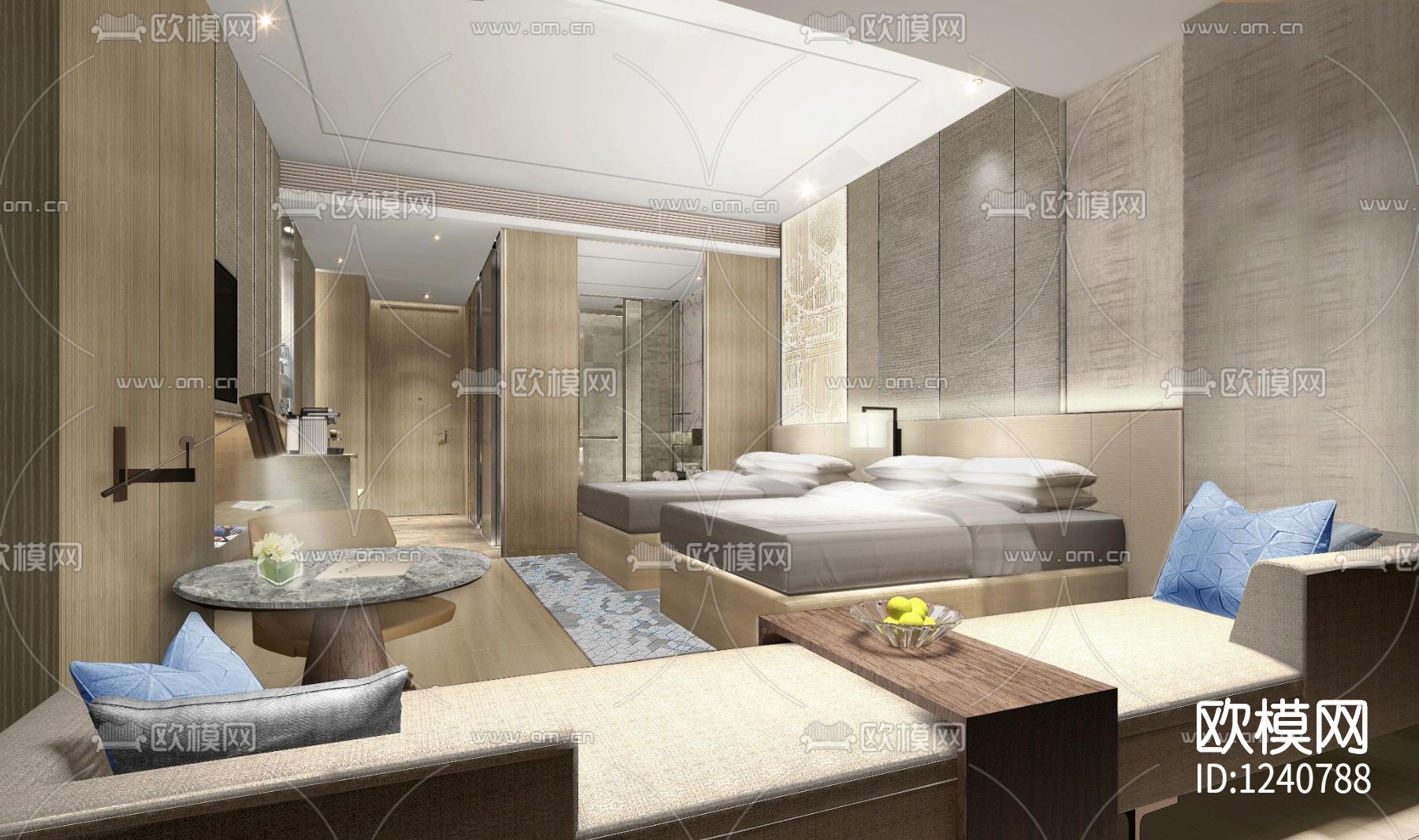 中国江阴澄星万豪酒店客房设计方案+效果图下载（渲染图4）