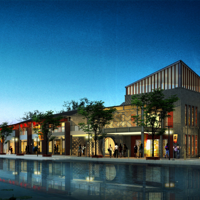  新中式商业街区su模型 