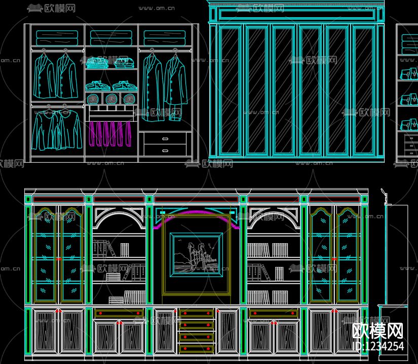 各种衣柜内部功能划分CAD图库下载（渲染图2）