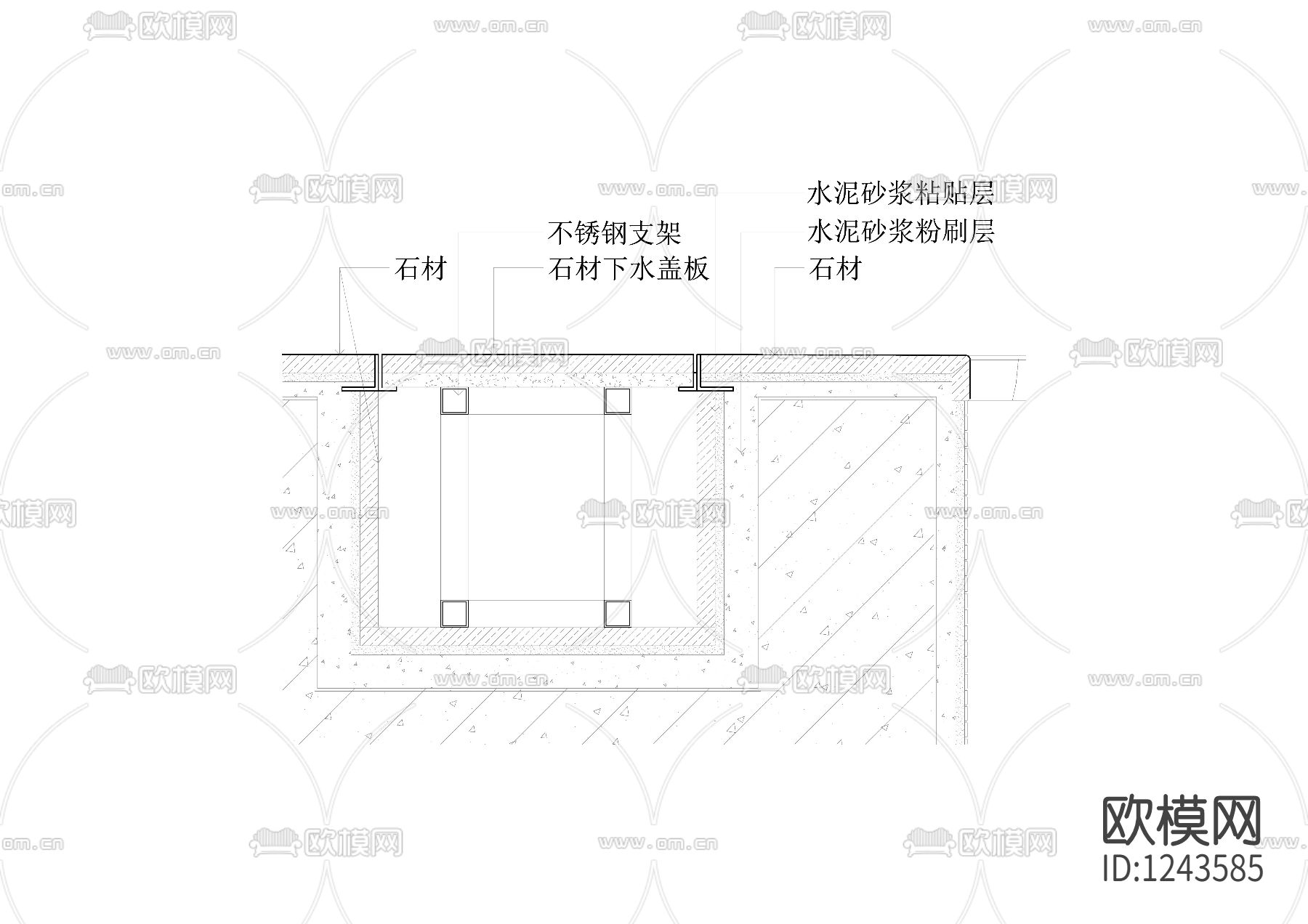 水池边缘下水口剖面cad节点大样下载