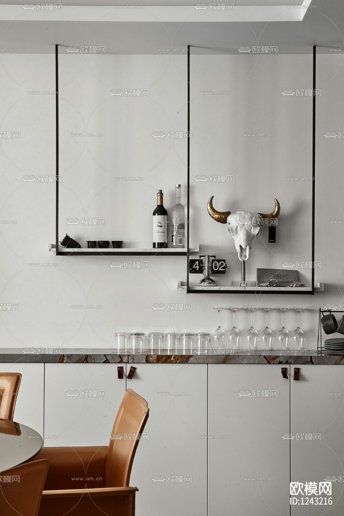 力设计现代样板房220m²CAD施工图+临摹3D模型下载（渲染图4）