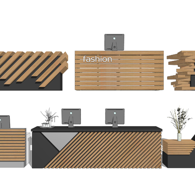  现代办公前台su模型 