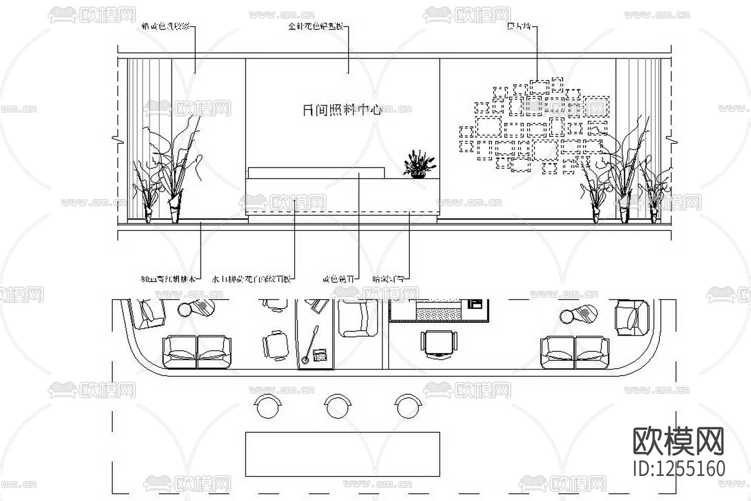 养老院室内装修cad施工图下载（渲染图3）