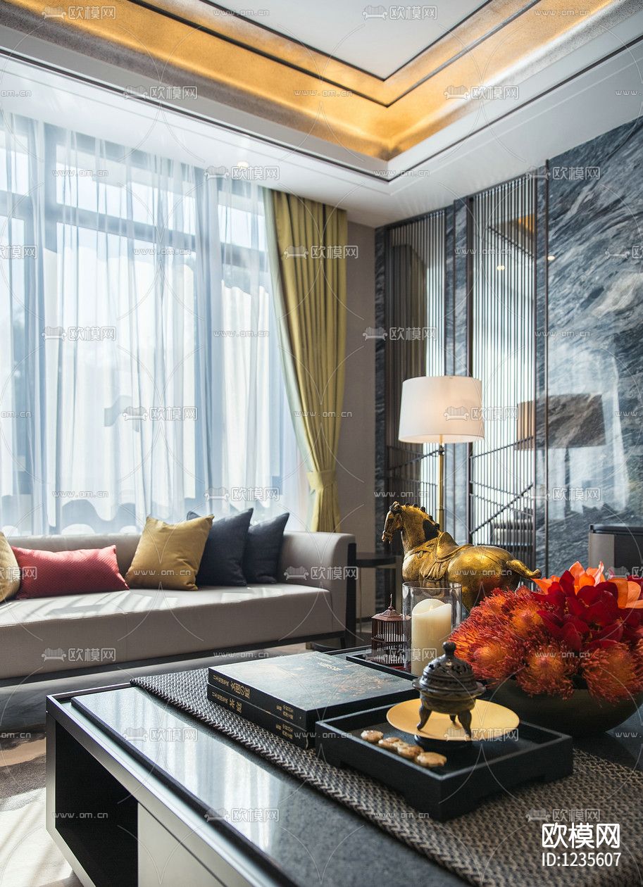 新中式别墅样板房下载（渲染图2）