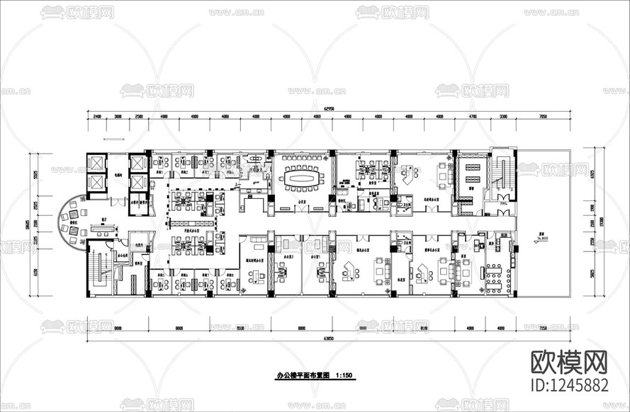 辦公樓cad施工圖下載(渲染圖1)