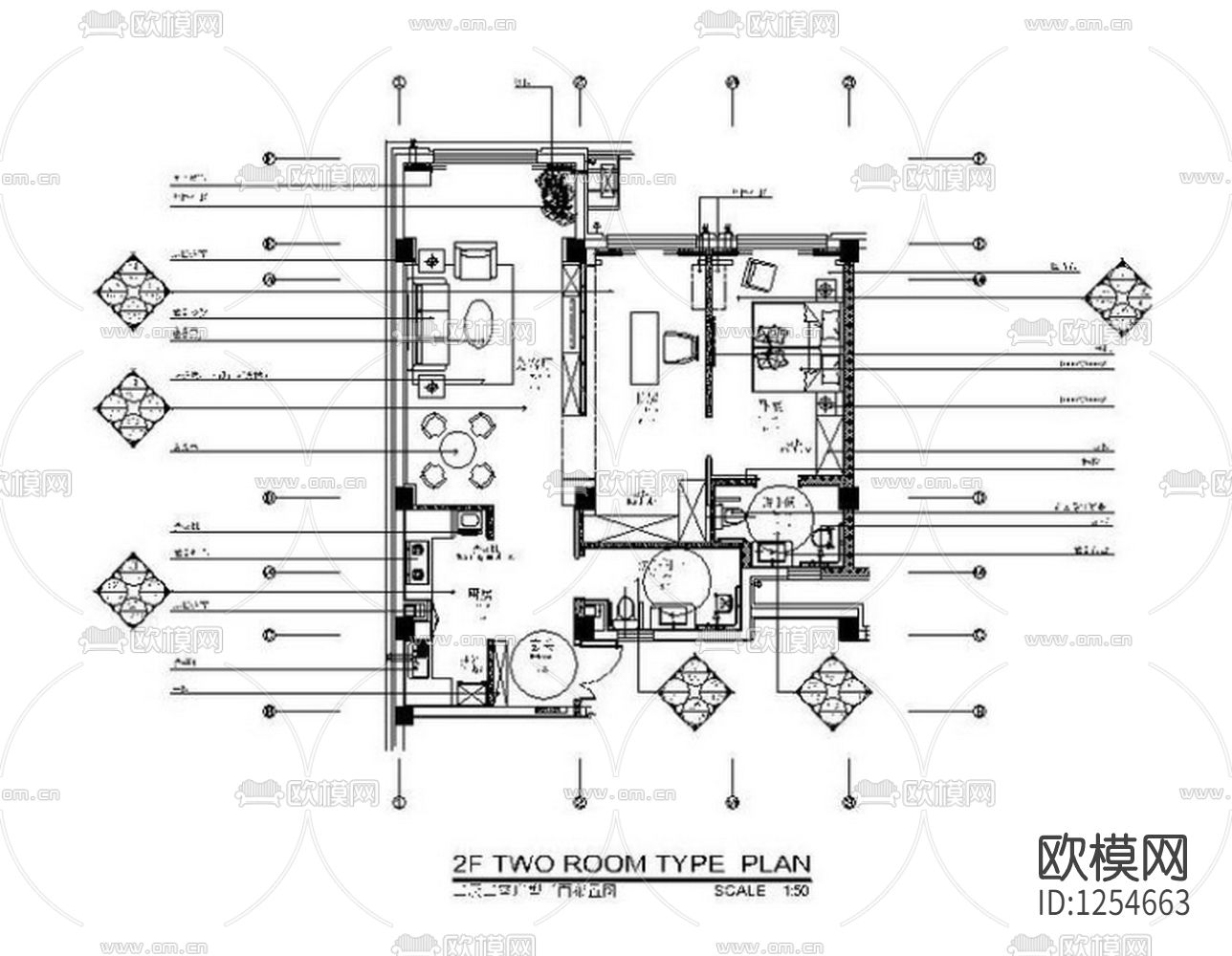 高档养老院两居室客房室内设计施工图下载（渲染图4）