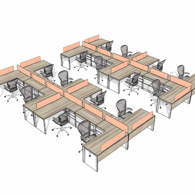  北欧办公卡位su模型 