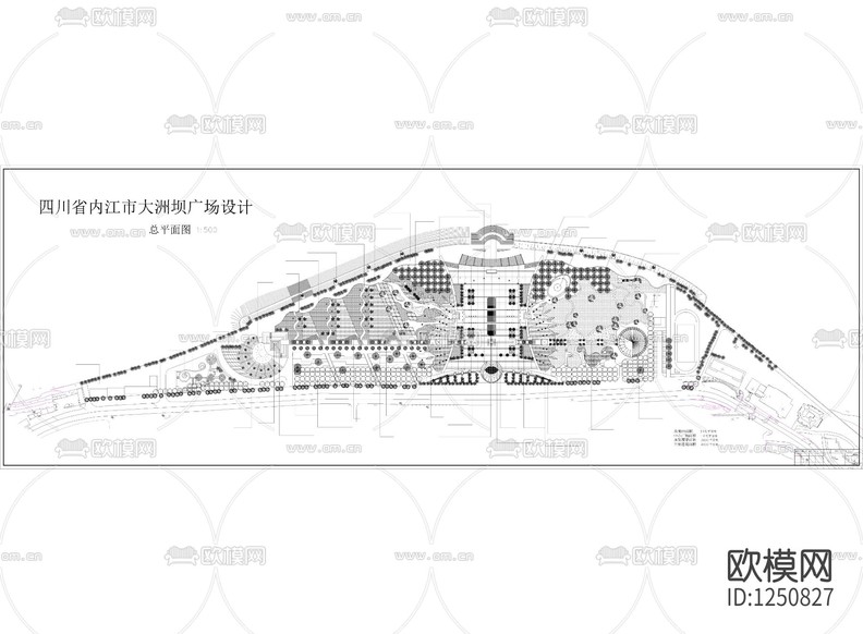 四川省內(nèi)江市大洲壩廣場(chǎng)水景茶園施工圖下載