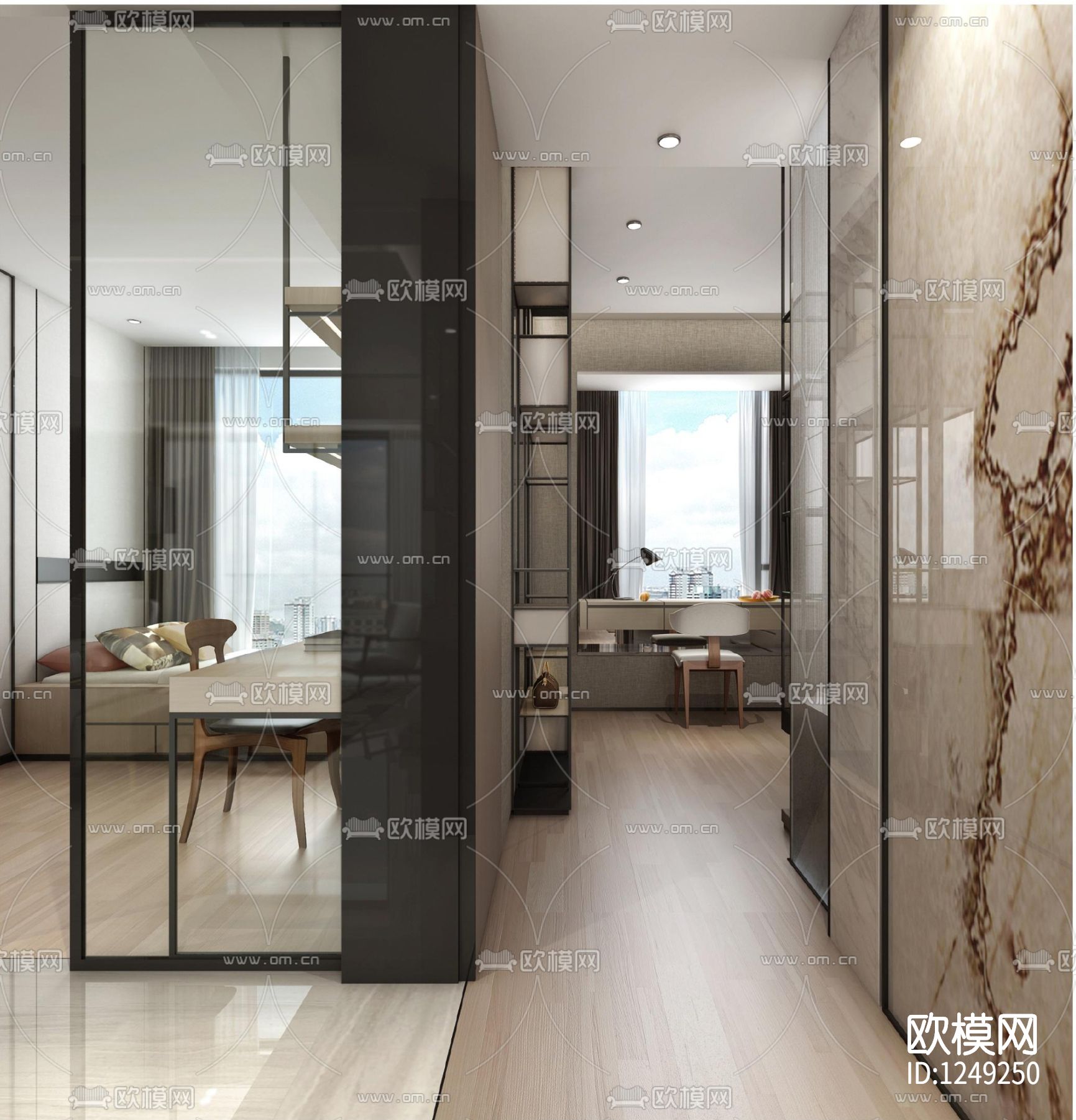 三亚悦晟现代样板房  施工图+概念方案+物料清单+效果图下载（渲染图3）