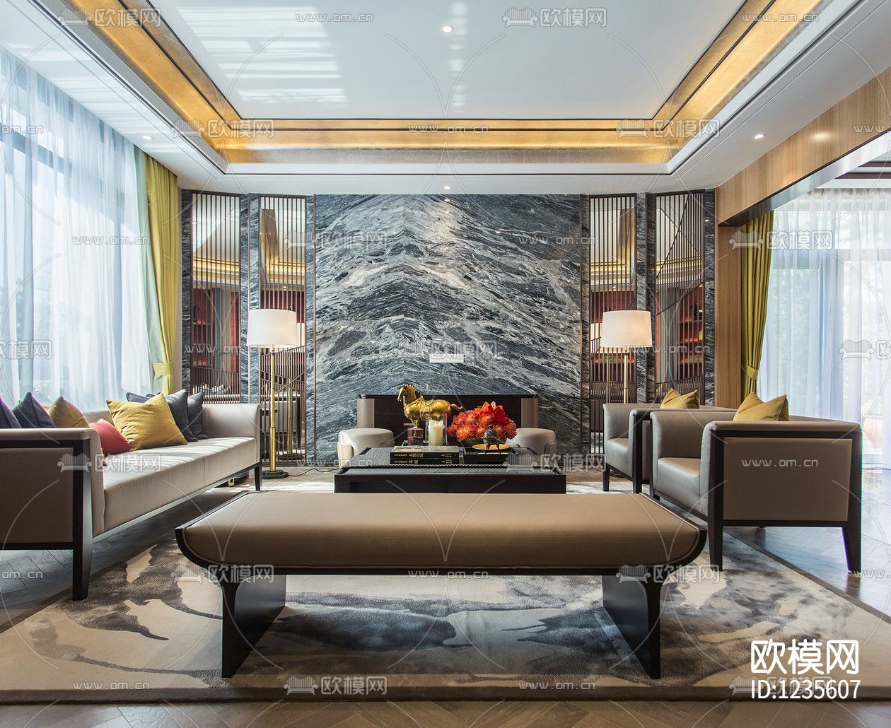 新中式别墅样板房下载（渲染图1）